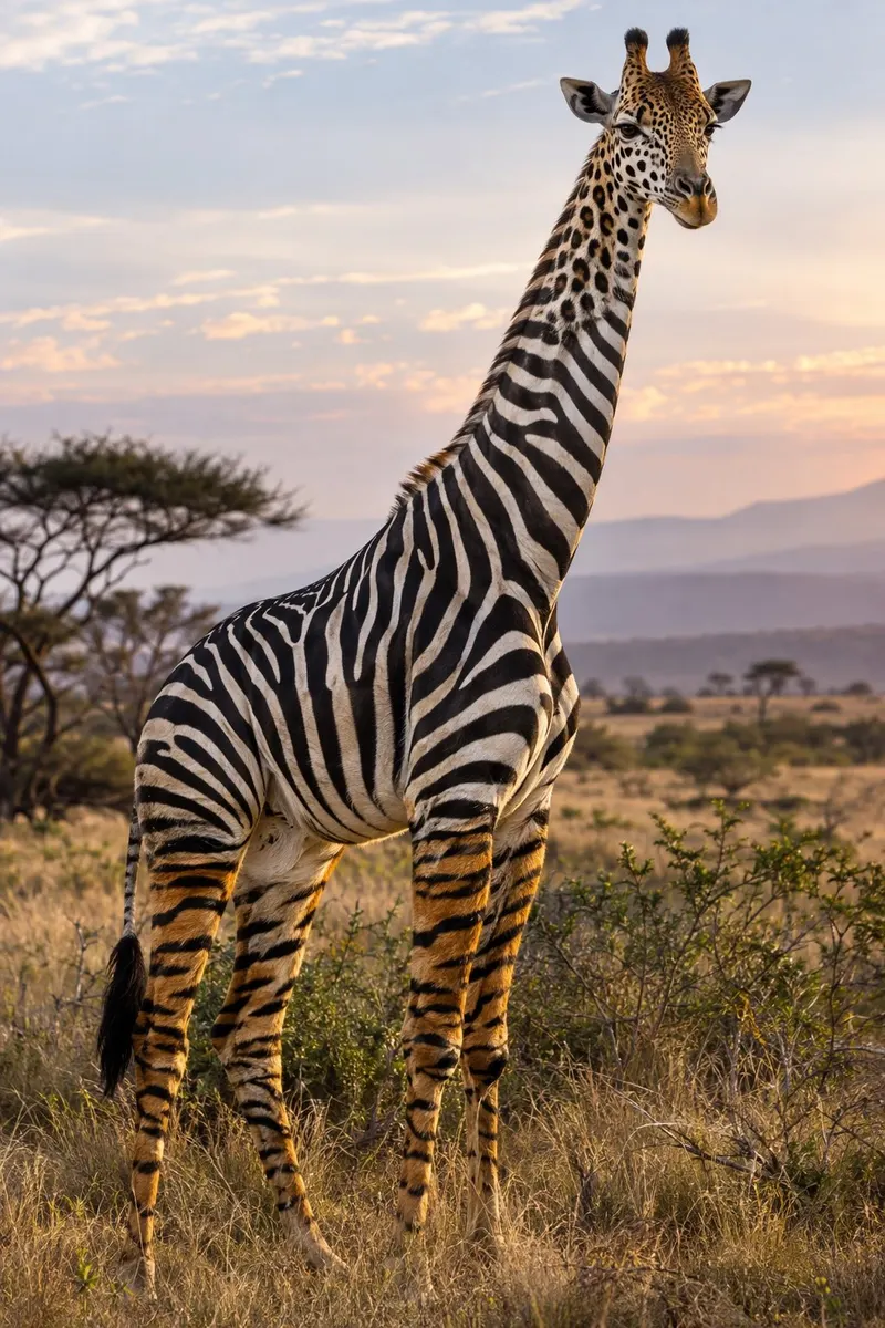 Luna Lisa still: giraffe with split animal patterns, @CodyBaker_xx